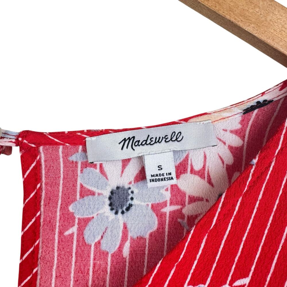 Madewell Rhyme Top in Daisy Society Red Floral & Stripe Print Casual Shirt - Picture 12 of 13